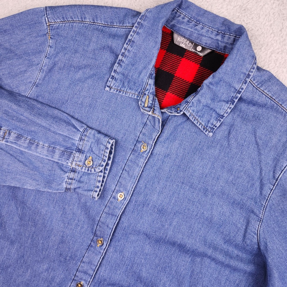 Riders by Lee Denim Shirt Women XL Blue Flannel Lined Long Sleeve